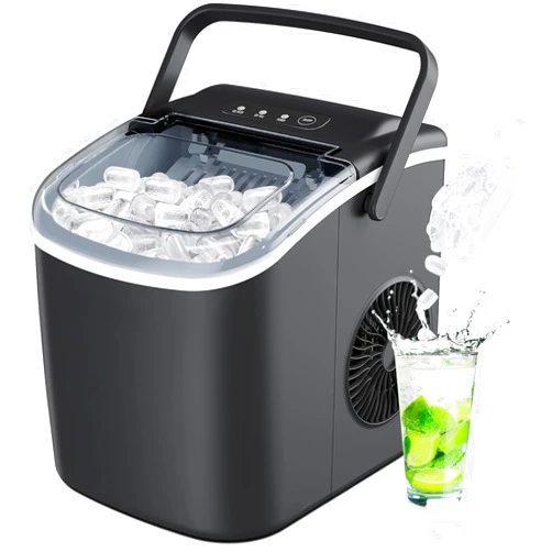 ICEVIVAL Countertop Ice Maker with Handle, 26lbs in 24Hrs, 9 Ice Ready in 6 Mins, Self-Cleaning, Portable Ice Maker Machine with 1.3lbs Basket and Scoop for Home/Kitchen/Camping/RV/Dorm. (Black)