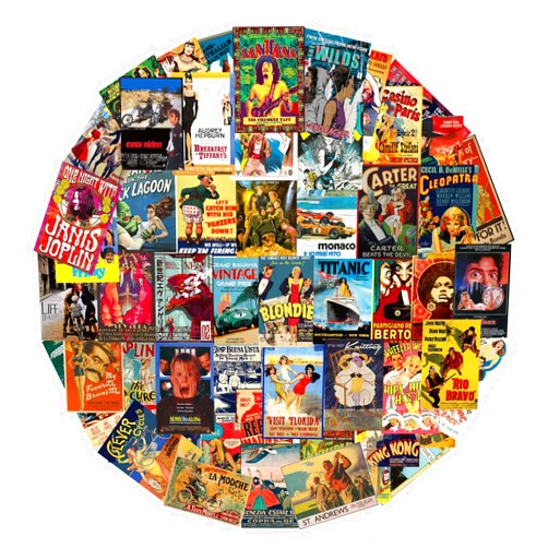 Adniac 100 pcs Vintage Posters Nostalgic Stickers Vinyl Skateboard Cool Retro Stickers no Repeat Stickers Notebook Guitar Trolley case Stickers Waterproof car Graffiti Stickers The Teen Boys and Girls