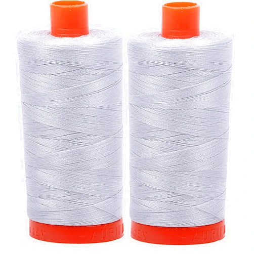Aurifil Mako 50wt Thread 2 Large Spools: Dove 2600 Color