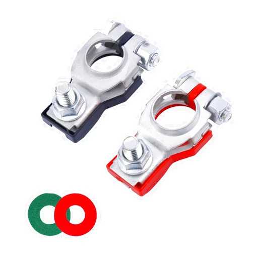 GLSOWEE Battery Terminal Connector, Positive and Negative 1 Pair Battery Terminal Adapter Set, Top Post Battery Cable Terminal Connectors with 2 Washers, Fit for SUV Van Motorcycle