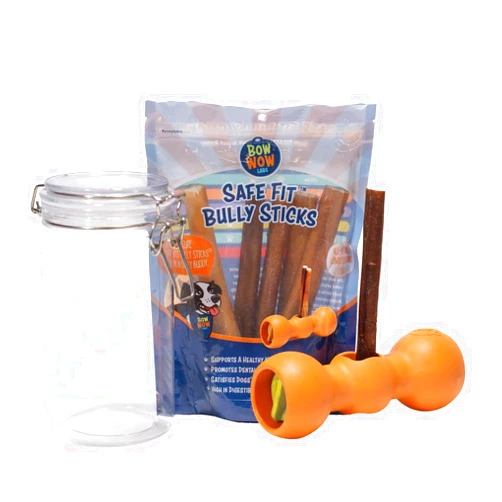 Bow Wow Labs Starter Kit for Dogs – Bow Wow Buddy Safety Device, SafeFit Bully Sticks and Stay-Fresh Jar (L)