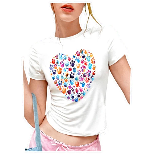 SweatyRocks Women's Cute Heart Graphic Tees Short Sleeve Crew Neck Slim Fitted T Shirt