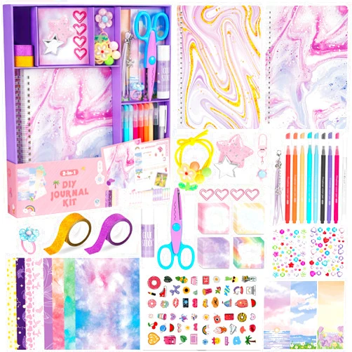 QIYVLOS 2 Pack DIY Journal Kit for Girls, Journaling Diary Toys for ages 8-13, Arts and Crafts Birthday Stationary Set Gifts for Teen Girls Ages 8 9 10 11 12 13 14 Year Old