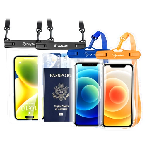 Rynapac Waterproof Phone Pouch Bag - 8.5in 2Pack + Waterproof Phone Pouch Bag - 7.5in 2Pack, IPX8 Cell Phone Water Protector Pouch for iPhone 15 Pro Max 14 13 12 Galaxy S23 S22 S21 (4 Pck)
