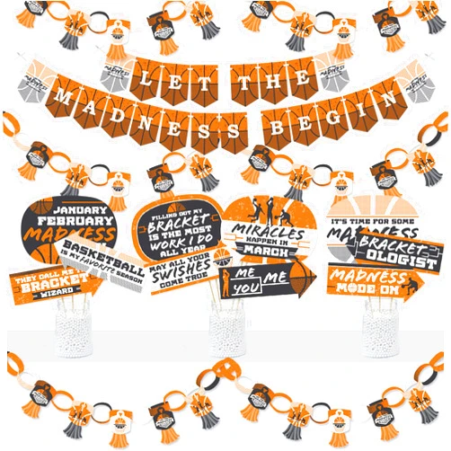 Big Dot of Happiness Basketball - Let the Madness Begin - Banner and Photo Booth Decorations - College Basketball Party Supplies Kit - Doterrific Bundle