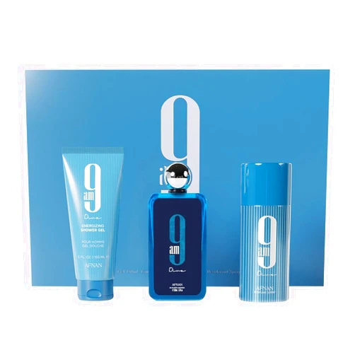 Afnan 9 Am Dive Perfume Gift Set – Eau De Parfum (3.4 Oz), Shower Gel (5.0 Oz), Deodorant (5.0 Oz)