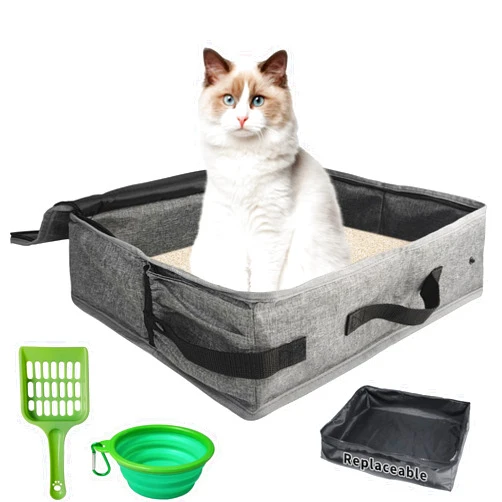 Joroamp Portable Cat Travel Litter Box with Lid, Collapsible Travel Carrier Small Litter Box Set for Cat, No Smell Leak-Proof, Easy to Carry, Easy to Use in Hotels and Car (M,Plus Dual-Layer)