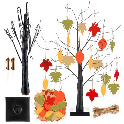 Briwooody 24” Thanksgiving Gratitude Tree with Leaves Kit Seasonal Holiday Decoration with Writing Pen Hemp Rope DIY Fall Decorations Craft Kit for Autumn Home Desktop Thanksgiving Decor(Vivid)