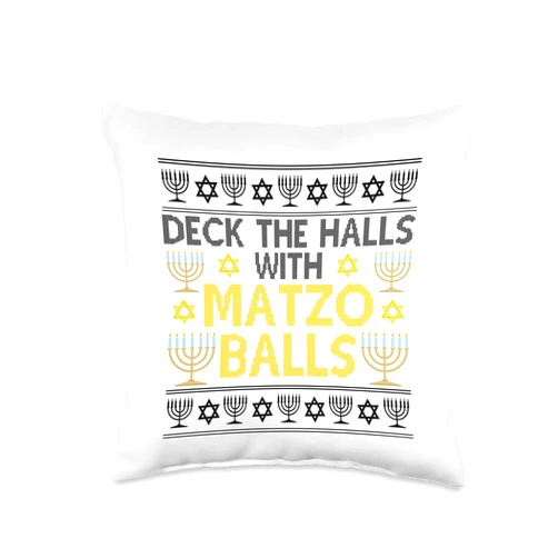 Jewish Judaism Matzo Ball Funny Gift Deck The Halls With Matzo Balls Cute Jewish Hanukkah Throw Pillow