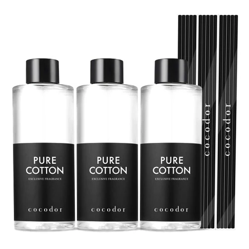 Cocod'or COCODOR Reed Diffuser Oil Refill/Pure Cotton/6.7oz(200ml)/3 Pack/Aroma Therapy, Home Fragrance, Scented Oils, Oils for Reed Diffuser, Office Décor, Decoration