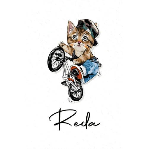 French Edition by Lewis Mani FoR Edition (Author) Reda: Cahier personnalisé avec prénom Reda | Cadeau d'anniversaire pour enfant, garçon, homme, copain ... | Chat à bicyclette | 110 pages lignée, ... pouces (15,24 x 22,86 cm) (French Edition)