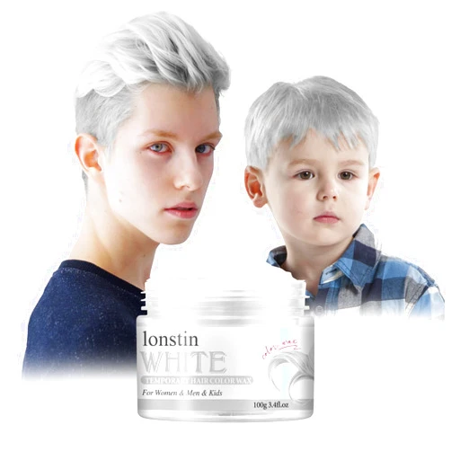 Lonstin Temporary Hair Color For Kids White, lonstin White Hair Dye Kids Hair Gel Washable Hair Wax Color Paint Wax For Women Men Dark Hair Halloween Christmas Party Girls Birthday 3.4 fl.oz