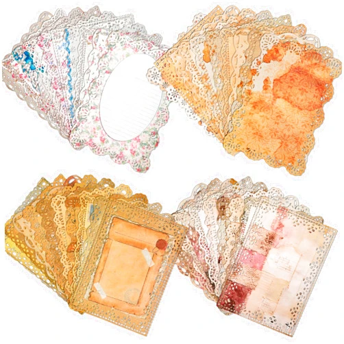 Dewhush 40 Sheets Lace Edged Scrapbook Paper, 4 Pack Vintage Journaling Supplies Scrapbooking Paper for Letter Writing Scrapbooking Embellishments Junk Journals Planners Collage Album (4.9x6.9 Inch)