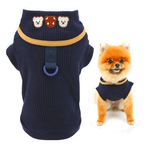 SMALLLEE_LUCKY_STORE Waffle Knitted Dog Shirt for Small Dog, Solid Pet Pullover T-Shirt with D-Ring, Summer Spring Stretchable Clothes Puppy Tee Shirt Chihuahua Yorkie Cat Apparel, Blue, S