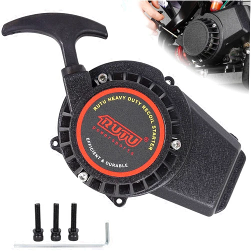 RUTU Pull Start Fit 50cc Moto,Thicken Aluminum Alloy Recoil Starter for 2 Stroke Engine 49cc 47cc Pocket Dirt Bike Kids Pit Bike,Black