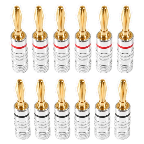 AITRIP 6 Pairs/12 Pcs Speaker Banana Plugs Audio Jack Connector ，24k Gold Dual Screw Lock Speaker Connector for Speaker Wire, Wall Plate, Home Theater, Audio/Video Receiver, Amplifiers and Sound Systems