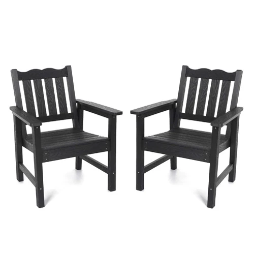 Stoog All-Weather Patio Chairs Set of 2, Outdoor Dining Chairs with Curved Backrest, 400 lbs Support Garden Chair, Black