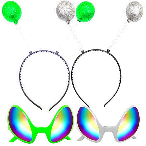 Poptrend 2 Pairs Alien Headband and Glasses,Alien Rainbow Lens Sunglasses,Headband Boppers Antenna for Adults and Kids
