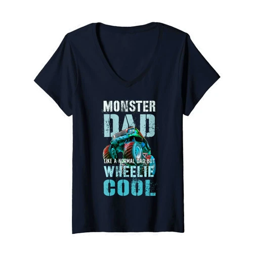 Grandpa Papa Bday Trucks Are My Jam Womens Funny MONSTER DAD Like Normal Daddy But Wheelie Cool Truck V-Neck T-Shirt