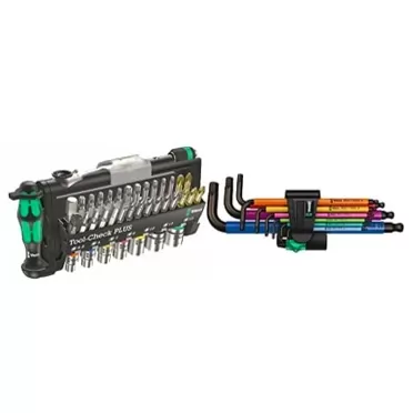Wera 056490 Tool-Check Plus Bit Ratchet Set with Sockets - Metric & Wera 05073593001 950 Spkl/9 Sm N Multicolor L-Key Set, Metric, Blacklaser, 9 Pieces