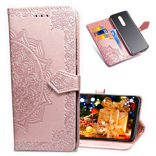 COTDINFORCA LG Q9 Wallet Case, Slim Premium PU Flip Cover Mandala Embossed Full Body Protection with Card Holder Magnetic Closure for LG Q9 / LG G7 Fit. SD Mandala - Rose Gold
