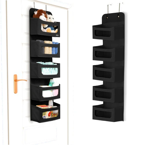 Utopia Home Hanging Closet Organizer, Over The Door Storage with Compartments, Over The Door Pantry Organizer, Hanging Organizers for Sweaters (5 Pockets, Black)