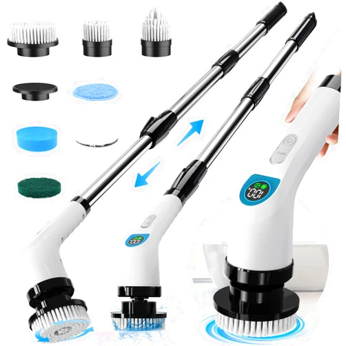 Guteran Electric Spin Scrubber, Cordless Cleaning Brush with 10 Cleaning Tools, 2H Long Battery Life, Adjustable Handle, IPX7 Waterproof Power Scrubber for Bathroom, Tub, Tile, and Car Cleaning