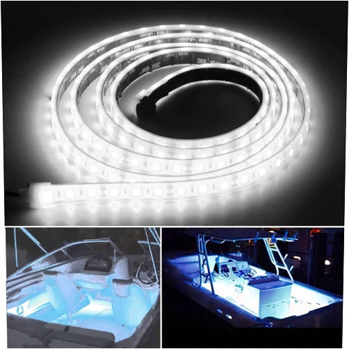 ROLiGHTiC Marine Submersible Boat LED Strip Lights, 12V 8FT IP68 Waterproof Underwater Boat Lights, Boat Interior Light, Boat Deck Light Courtesy Lighting for Fishing Pontoon Kayak Boats, White