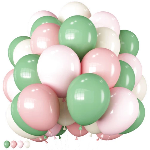 Paeyeq Sage Green Pink Balloons, 60 Pcs 12 Inch Retro Dusty Pink Olive Green Balloons, Blush Sand White Balloon for Baby in Bloom Girl Floral Baby Shower Boho Wedding Bride Shower Birthday Party Decorations