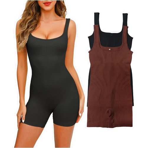 Lulu Shark Women One Piece Short Jumpsuits Workout Shorts Sleeveless Rompers Unitard 2 Packs
