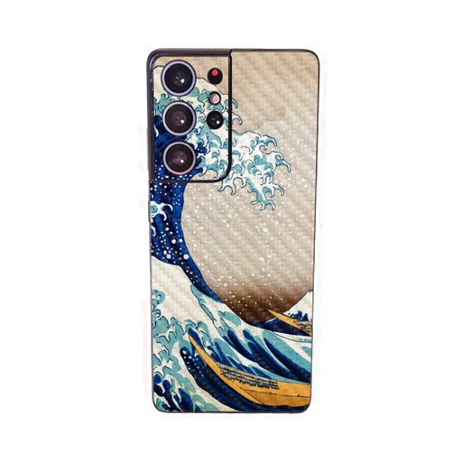MIGHTY SKINS MightySkins Carbon Fiber Skin Compatible with Samsung Galaxy S21 Ultra - Great Wave of Kanagawa | Protective, Durable Textured Carbon Fiber Finish | Easy to Apply | Made in The USA