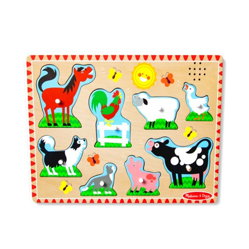 Melissa & Doug Farm Animals Sound Puzzle - Wooden Peg Puzzle With Sound Effects (8 pcs)