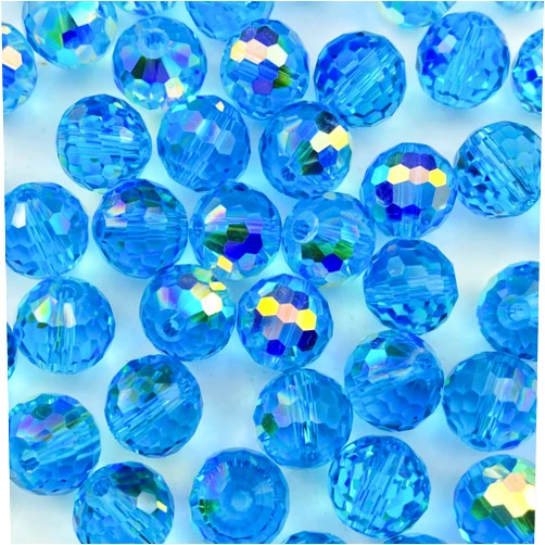 Xinhongo Crystal Glass Beads 50 Pieces 10mm Round 96 Faceted Crystal Glass Bead Spacer Beads for Making Bracelet Necklace Earring Jewelry Making Craft Beads(Lake Blue AB)