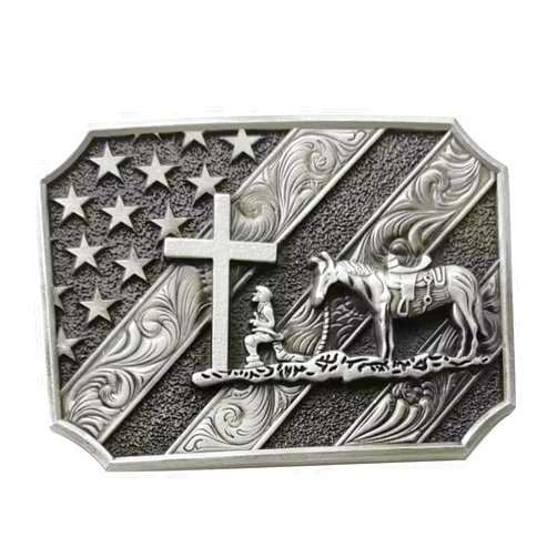 Zswell Vintage Metal Belt Buckle Cross Kneeling Prayer Horse Eagle Cowboy Sheriff Large Size Belt Buckle Unique