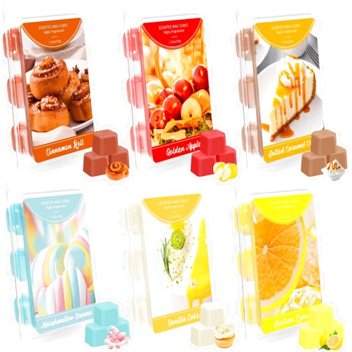 LA BELLEFÉE Fall Scented Wax Melts, Soy Wax Melts Cubes for Warmer -Cinnamon Roll, Salted Caramel Cream, Marshmallow Dreams, Sicilian Lemon, Golden Apple, Vanilla Cake, Natural Wax Blocks (6 Packs)