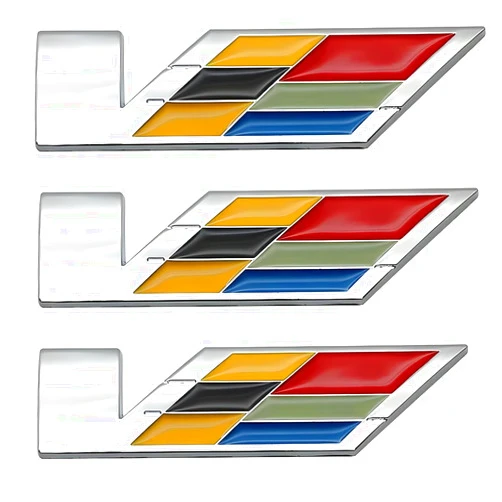 OLASDG 3pcs Metal V Car Side Rear Trunk Emblem Badge Decals 3D Raised Strong Adhesive (Silver)