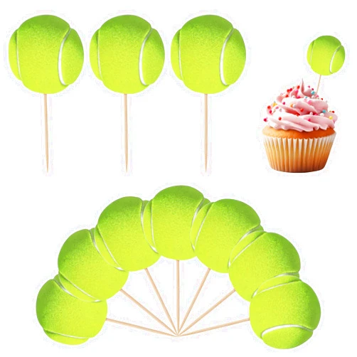 KALIONE 36 Pcs Tennis Cupcake Toppers Sports Ball Tennis Cupcake Picks Tennis Theme Birthday Cake Topper Tennis Birthday Party Decorations Cake Decor for Baby Shower Cake Decorations Supplies