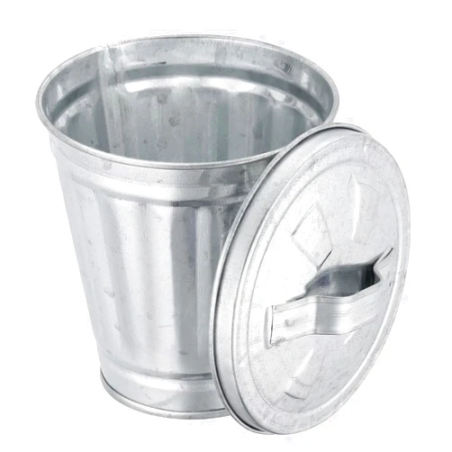 Zhuluck Silver Mini Galvanized Trash Can with Lid Mini Wastebasket Trash Can Small Metal Buckets Tabletop Trash Rubbish Bin Flower Pot Pen Holde Trash, Wastebaskets (9.5X9X9CM)