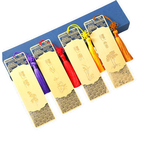 Weyheng 4 Pcs Metal Bookmarks with Tassel,Classical Ink Painting Theme Hollowed Bookmark,Cute Book Mark Women Kids Students Teachers and Book Lovers