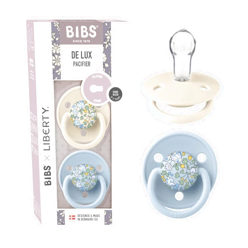 BIBS De Lux Baby Pacifier 2-Pack | BPA Free Soother | Made in Denmark | Round Nipple Silicone | OneSize 0-36 Months | Eloise Baby Blue