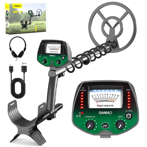 OMMO Metal Detector, High Accuracy Pointer Metal Detector for Adults with Backlight 10'' Waterproof Coil USB Cable, All&Disc&Pinpoint Mode, for Detecting Gold Coin Treasure Hunting