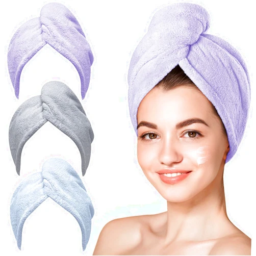 Hicober Microfiber Towel, 3 Packs Hair Turbans for Wet Hair, Drying Hair Wrap for Curly Hair Women Anti Frizz(Purple,Blue,Grey)