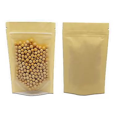 FERENLI 50 Pcs Clear Fornt Brown Kraft Paper for Zip Plastic Package Lock Bag Doypack Stand Up Pouch Zipper Lock Reclosable Pouch Nuts Coffee Food Storage Packaging Pack (3.9x5.9 inch)
