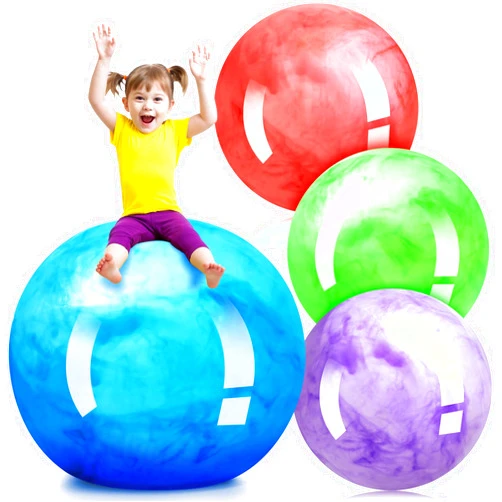 Meooeck 4 Pcs Inflatable Marbleized Big Bouncy Balls Large Rubber Ball Giant Inflatable Ball Inflatable Kickball Giant Beach Balls for Kids and Adult
