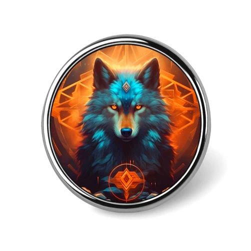 QUOPLMAM Magic Wolf Round Brooch Pin Badge Lapel Tie Pin for Women Men Office Worker Teacher Decor