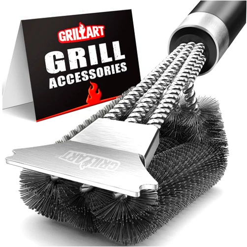 GRILLART Grill Brush and Scraper with Deluxe Handle, Safe Wire Grill Brush BBQ Cleaning Brush Grill Grate Cleaner for Gas Infrared Charcoal Porcelain Grills, BR-8529