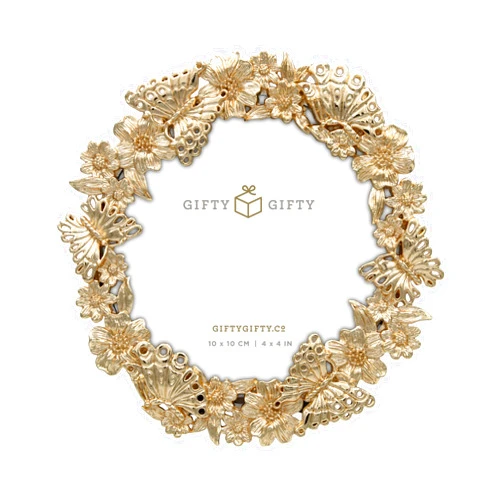 GIFTY GIFTY Circular Gold Dancing Butterfly Photo Frame / 4x4 In | For Vertical Display on Tabletops | Perfect for Home Decor, Wedding, Vacation, Graduation, Or Any Milestone Photos (Gold)
