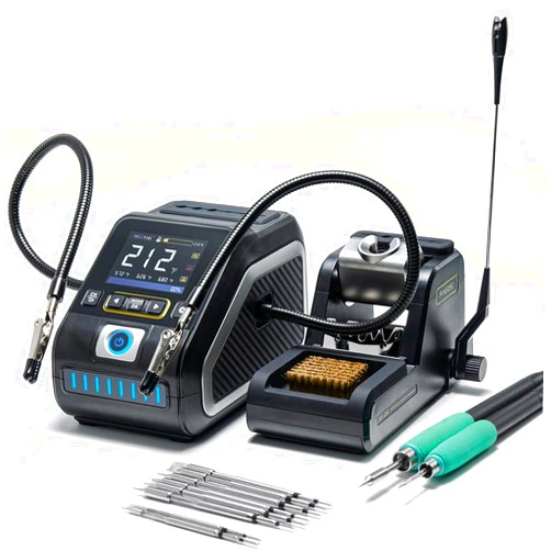 FNIRSI DWS-200 200W Precision Digital Soldering Station Kit, with 3 F210 & 6 F245 Soldering Iron Tips and 2 Helping Hands, Temp Value & Curve Mode, 3 Temperature Storage, Full-Color Display