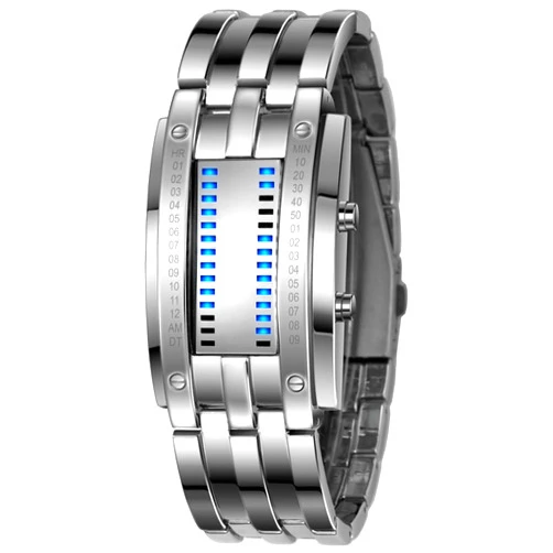 FANMIS Creative Mens Binary Matrix Blue LED Digital Watch Fashion Classic Black Plated Waterproof LED Backlight Bracelet Watches