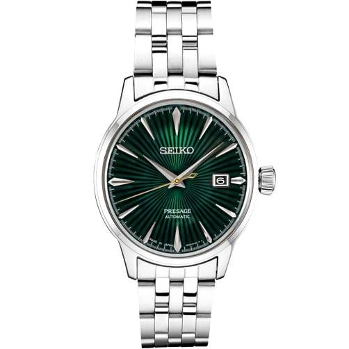 SEIKO SRPE15 Automatic Watch for Men - Presage Collection - Jewel Green Patterned Dial with Date Calendar, Gloss Finish - 50M Water Resistant